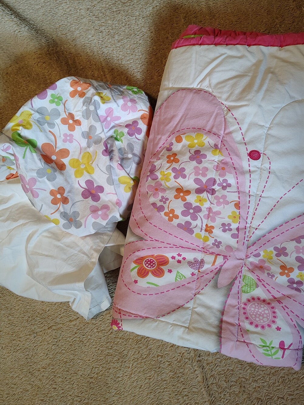 100% Cotton Little Girl Crib/Toddler Bed Bedding Set 3 Piece Butterfly